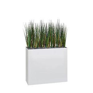 Jardinière artificielle haute sur roulettes - Composition florale en herbes - Blanc_0