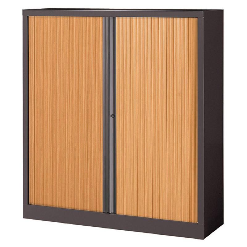 JPG ARMOIRE MÉTAL MONOBLOC NORMA LINEA - A RIDEAUX - H. 136 X L. 120 CM - CORPS ANTHRACITE  - RIDEAUX HÊTRE