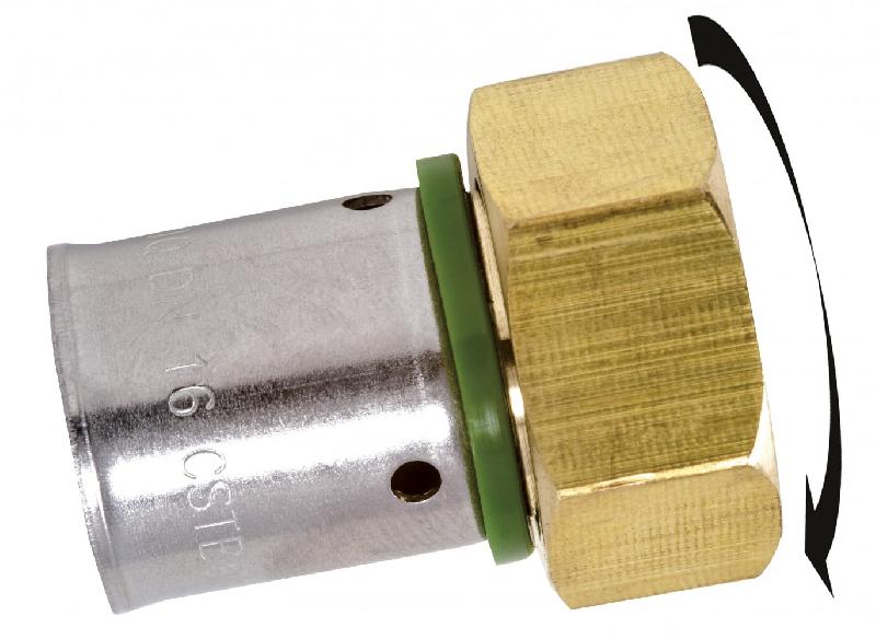 Raccord droit laiton à sertir - écrou libre F 20 x 27 pour tube en PER - Norme ACS_0