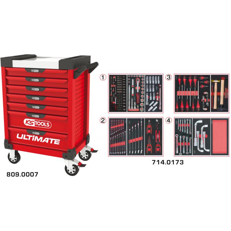 Servante PEARLline rouge 7 tiroirs équipée de 173 outils - KS Tools | 809.7173_0