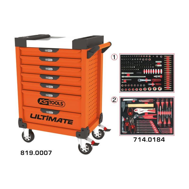 Servante ULTIMATE orange 7 tiroirs équipée de 184 outils - KSTools | 819.7184_0
