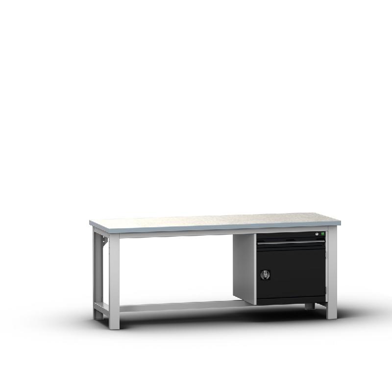 Établi avec ossature Cubio Lino - armoire 1 tiroir, 1 porte - 2000x750x840 mm_0