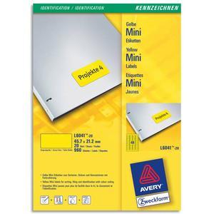 Avery boîte de 960 étiquettes laser 45,7 x 21,2 mm jaune l6041-20_0