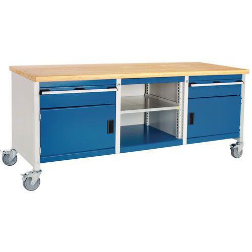 BOTT 1 ETABLI ROULANT CUBIO - PLATEAU HÊTRE 2 PORTES - TIROIR ET TABLETTE - BOTT