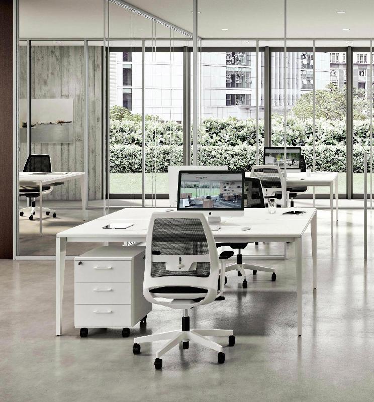 Bureau bench 2 personnes X5 - Officity. - 100, Blanc, Orme_0