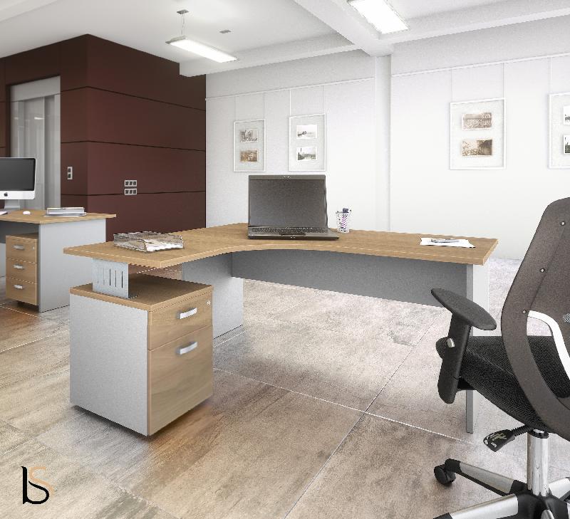 Bureau compact Tono avec caisson - Mobel Linea - 160, Blanc, Gauche, 2 tiroirs_0