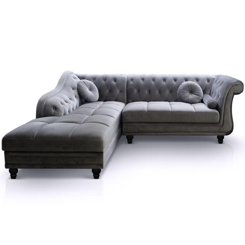 CANAPÉ CHESTERFIELD VELOURS BRIGHTON 240CM ARGENT ANGLE GAUCHE_0