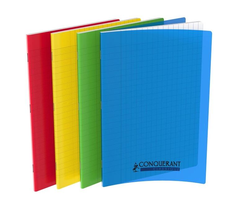 CONQUERANT Lot de 10 Cahier Classique PP piqué A4, 96p./48 feuilles 90g/m², Séyès, coloris assortis (4) - 3020120118420_0