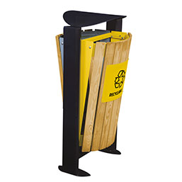 Corbeille publique 2 x 60 L - ouverture par basculement - structure acier/bois résineux traité - DYADE_0