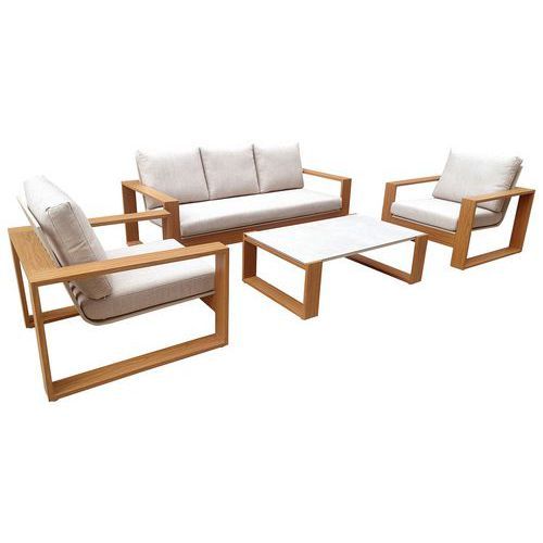 ENSEMBLE DÉTENTE LASER HEAT/ALU COUSSINS - BEIGE/CHÊNE/CRÈME - PROLOISIRS