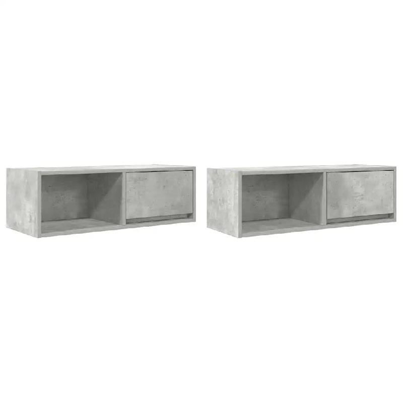Helloshop26 - Lot de 2 meubles TV muraux modernes avec grand espace de rangement 80 x 31 x 25,5 cm en bois d'ingénierie gris béton 02_0051650 - gris_0