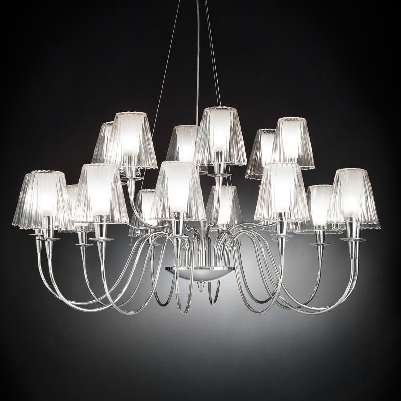 METALLUX LUSTRE OPÉRA À 18 LAMPES AVEC ABAT-JOUR EN VERRE