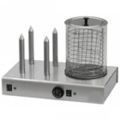 Machine à hot dog 4 plots - professionnelle avec cylindre en verre et 4 plots inox chauffants_0
