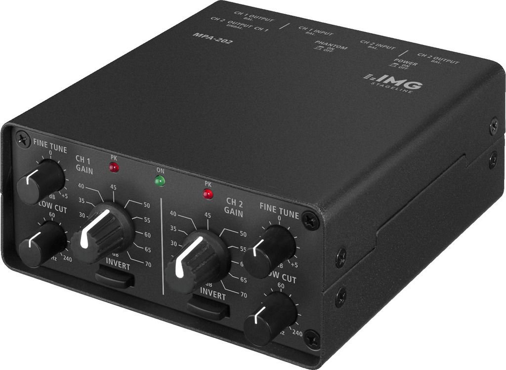 MPA-202 Stage Line - Table de mixage mono 2 canaux pour microphones avec alimentation fantôme +12V_0