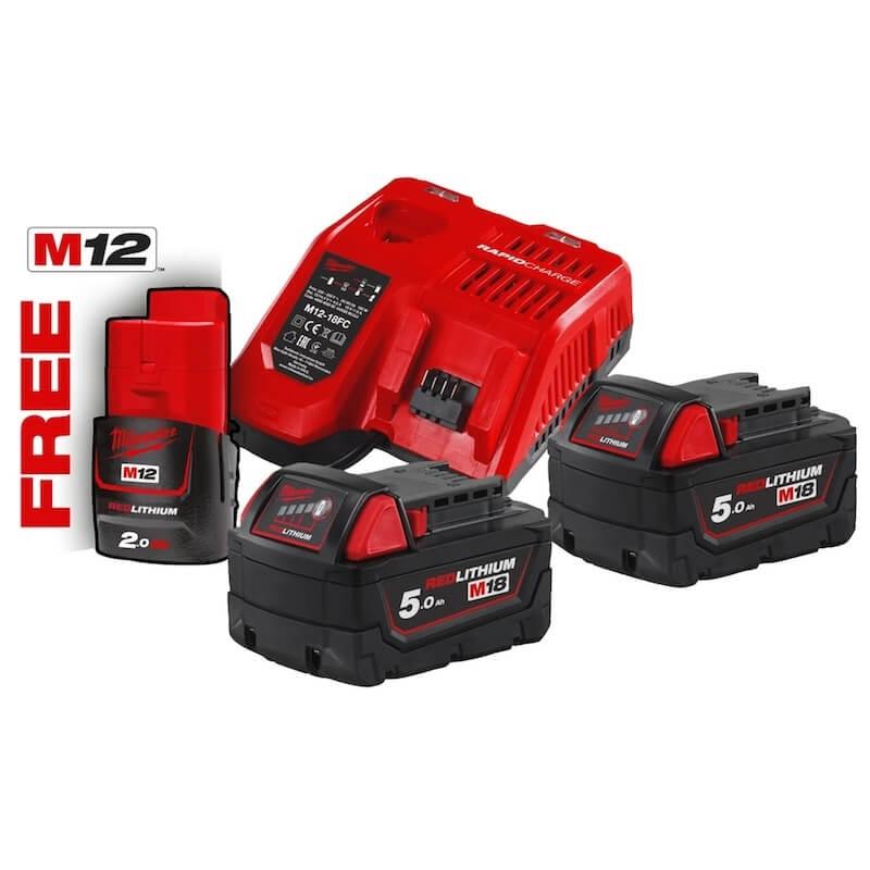 Pack 2 batteries 18V 5Ah + 1 batterie 12V 2Ah + Chargeur M18 NRG-502 - Milwaukee 4933459217_0