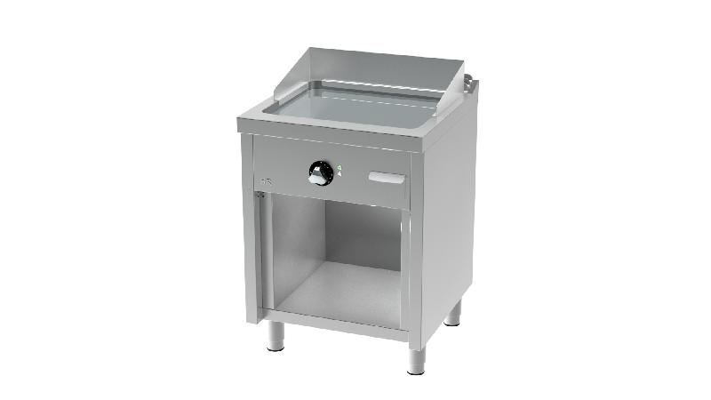 Plancha Fry-top professionnelle électrique sur placard ouvert - Plaque chromée 600x600x945 - FTE6006ECR_0