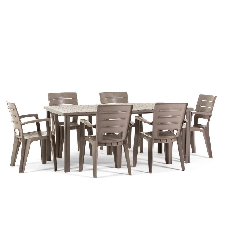 RATTATAN Ensemble table et 6 chaises d’extérieur, table rectangulaire 180x90 cm, structure en fer et chaises en résine avec accoudoirs - Thomas+An_0