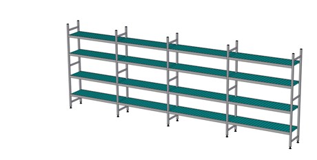 RAYONNAGE À CLAYETTES EN LIGNE LONGUEUR DE COMPOSITION 2X1199+2X1311 MM EA-0924