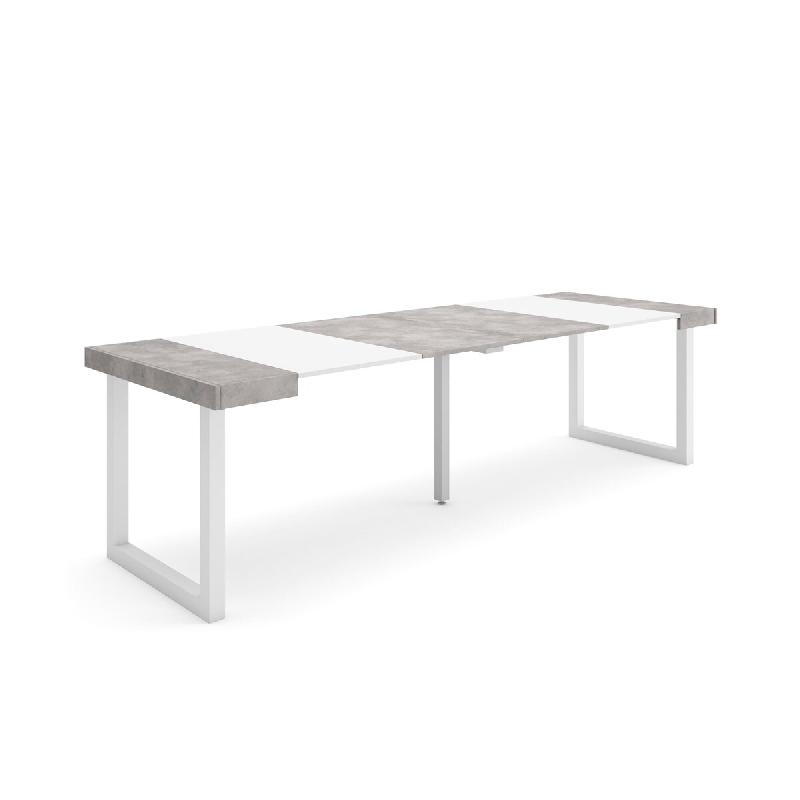 SKRAUT HOME Table console extensible, 260, Pour 12 personnes, Pieds bois massif, Blanc et ciment - blanc Bois manufacturé 385_21_0