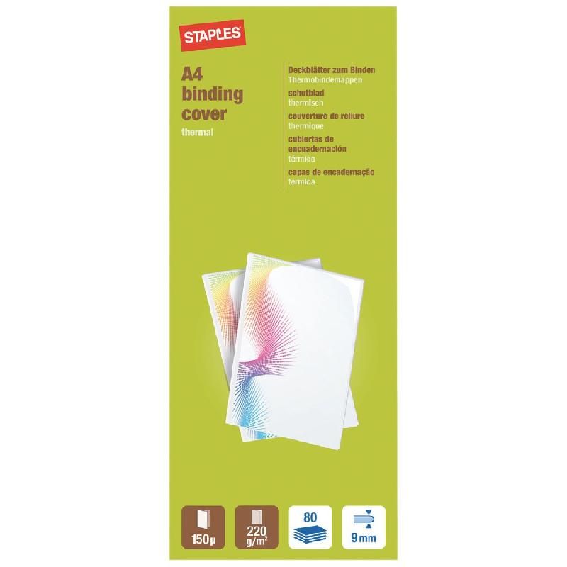 STAPLES COUVERTURE A4 POUR THERMORELIEUSE DOS 9 MM BLANC.