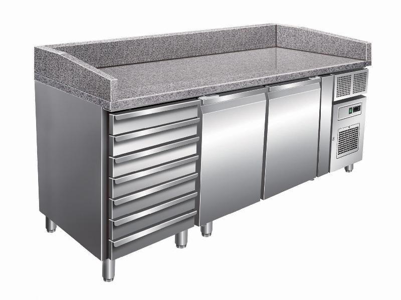 Meuble à pizzas professionnel 2 portes 7 tiroirs plan de travail en granit - 390l - PZ2610TN_0