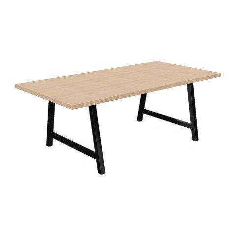 TABLE DE RÉUNION SYNERGY L 200 X P 100 X H 74 CM PIED MÉTAL NOIR PLATEAU CHÊNE CLAIR