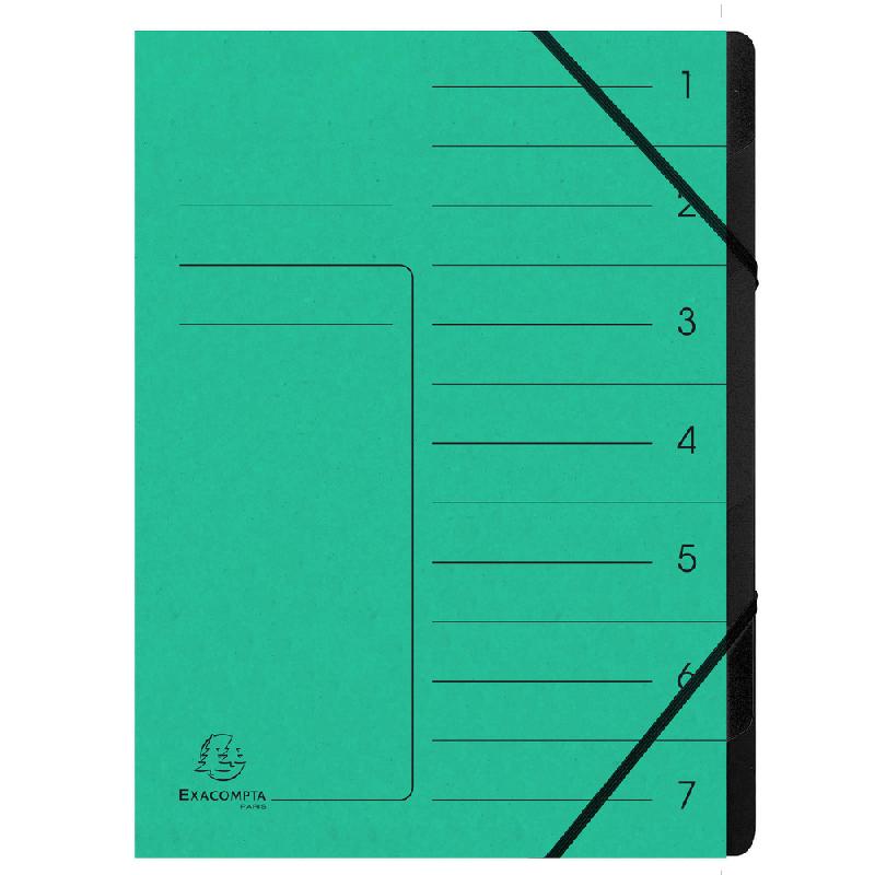 TRIEUR AGRAFÉ AVEC ÉLASTIQUES INTÉRIEUR NOIR 7 COMPARTIMENTS - A4 - VERT - LOT DE 10