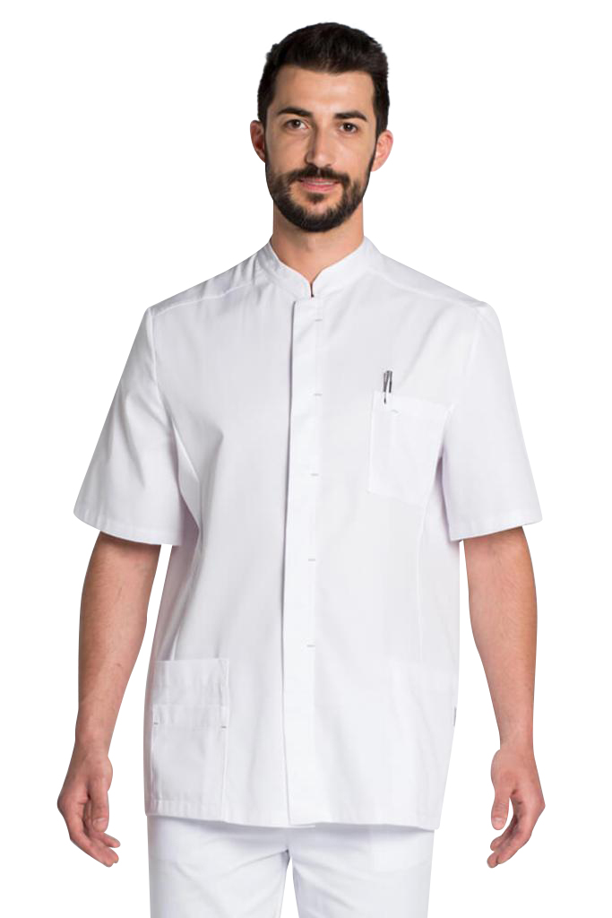 TUNIQUE MÉDICALE BLANCHE POUR HOMME COL OFFICIER