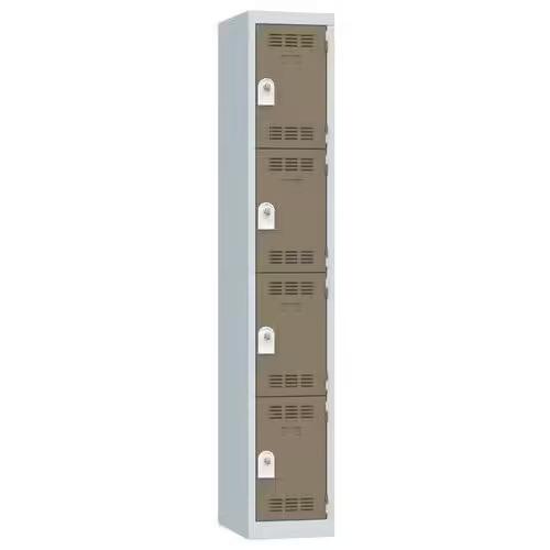 Vestiaire multicases - 4 cases par colonne - moraillon - gris clair et marron - Dimensions 300x500x1800 mm_0