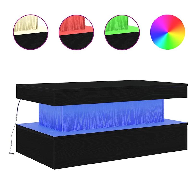 VidaXL Table basse avec lumières LED chêne noir 90x50x40 cm Modèle Whisper Design - 862256_0