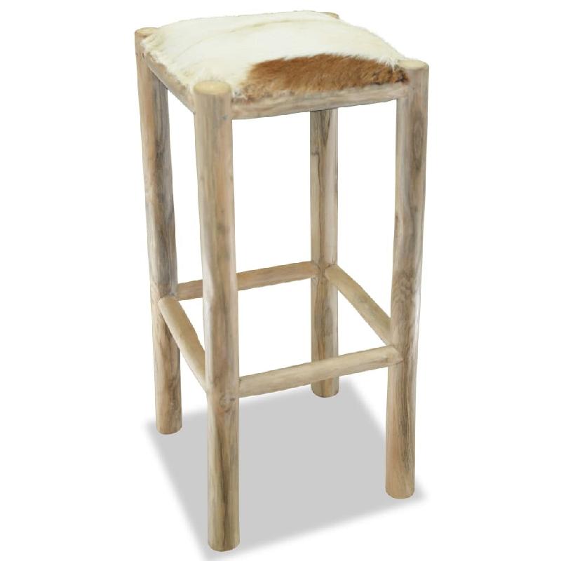 VidaXL Tabouret de bar cuir de chèvre et bois de teck solide Modèle Titan Select - 244544_0