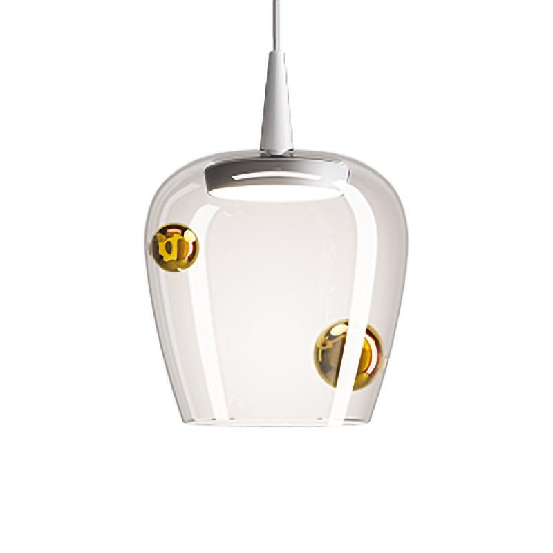 Zafferano Lampe à suspension Bilia 230V LED 8W en verre borosilicaté soufflé Blanc et Or antique, diamètre 18 cm, hauteur 324 cm - doré 8058945334812_0