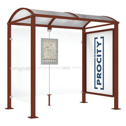 ABRI BUS VOÛTE 2.50 M VITRINE 1 BARDAGE LAT. ASPECT CORTEN - PROCITY