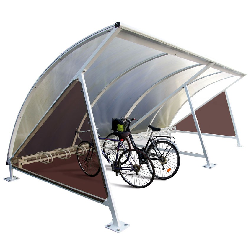 Abri vélo semi-ouvert aile / structure en acier / bardage en plastique / pour 6 vélos_0