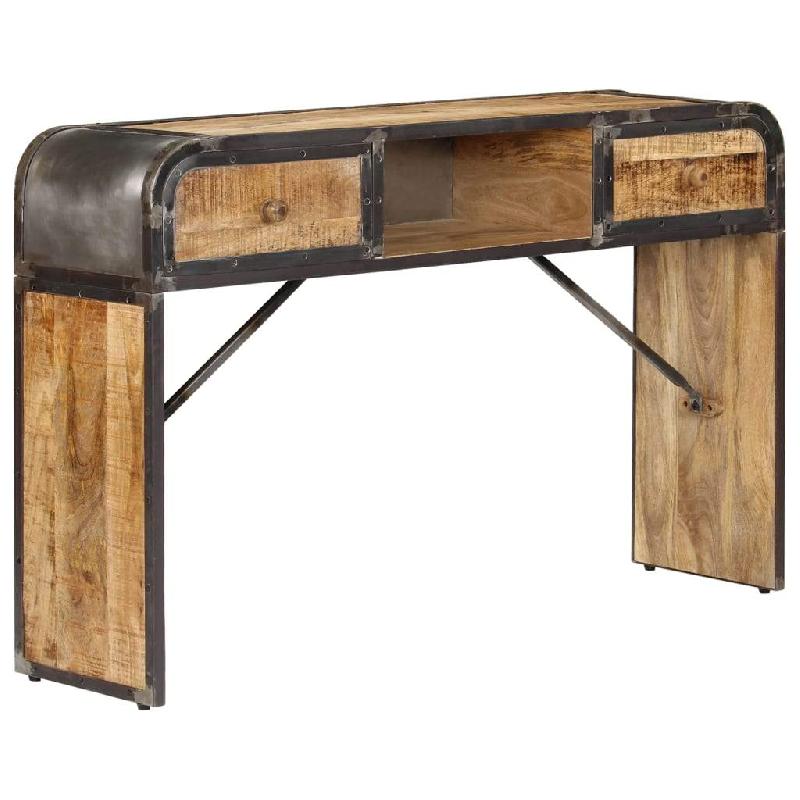 Buffet bahut - meuble de rangement 120 cm en bois de manguier massif avec cadre en fer - style industriel_0
