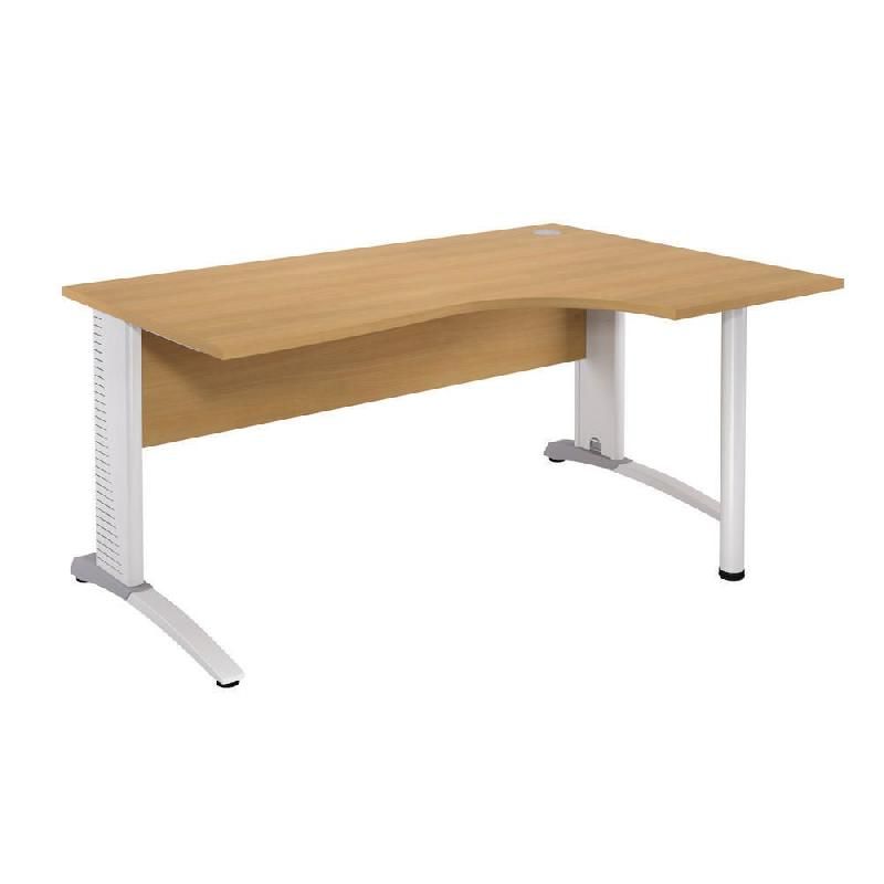 BUREAU COMPACT RETOUR À DROITE BIOSPACE 2 - L. 160 X P. 110 CM - PLATEAU HÊTRE - PIEDS L BLANC - EMBASE 'AVOCAT'.