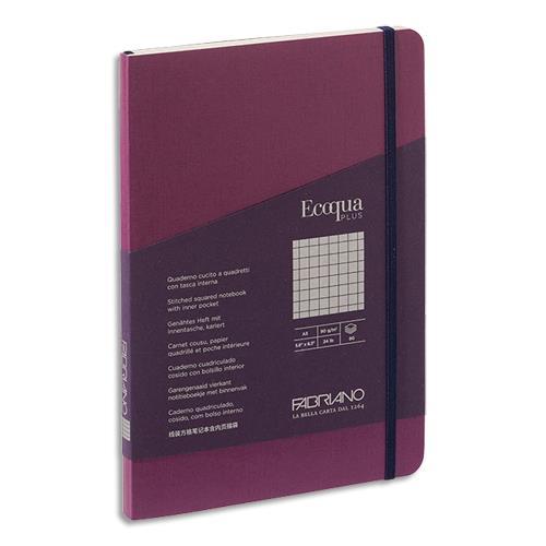 CARNET FABRIANO ECOQUA PLUS - A5 - COUVERTURE SOUPLE - 80 PAGES QUADRILLEES - COLORIS LIE DE VIN