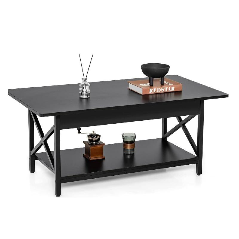 COSTWAY Table Basse, avec Étagère, pour Salon, 110x60x48 cm, Noir - noir Bois manufacturé VH33257PW_0
