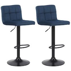 Décoshop26 - Lot de 2 tabourets de bar en velours bleu coutures décoratives piètement métal noir 10_0004143 - bleu 3000251952308_0