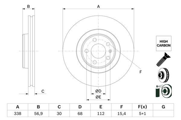 Disque de frein ventilé Bosch 0986479F25 - Avant, boîte de 1 disque_0