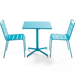 Oviala Business Ensemble table de terrasse carrée et 2 chaises métal bleu - Oviala - bleu acier 106881_0