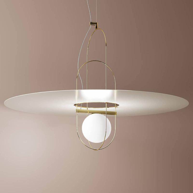 FONTANA ARTE SUSPENSION LED BLANCHE ET DORÉE SETAREH