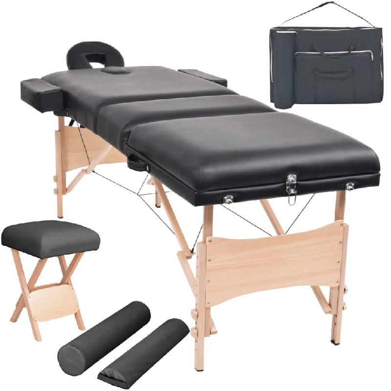 Helloshop26 - Table de massage pliable et tabouret 10 cm d'épaisseur noir 02_0001865 - noir Bois massif 3000089521530_0