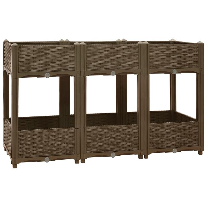 Jardinière lit surélevé - 120 x 40 x 71 cm - Polypropylène marron avec 2 étagères pour plantes, fleurs et herbes_0