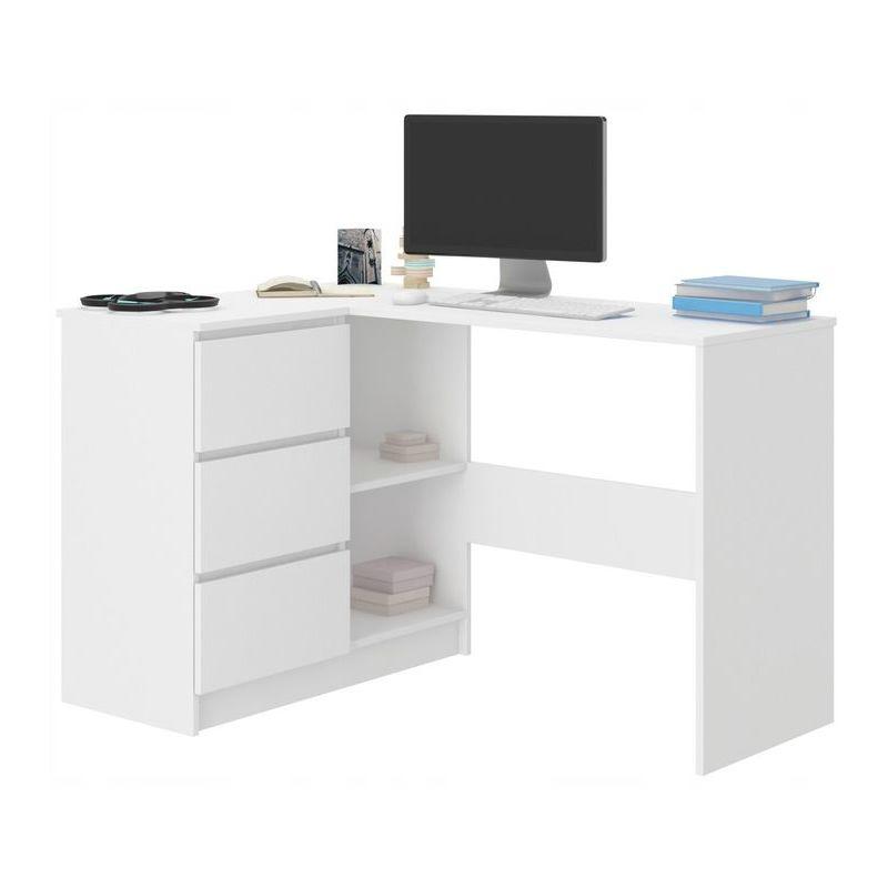 HUCOCO - KIAN B - BUREAU D'ANGLE AVEC RANGEMENTS + 3 TIROIRS - 112X87X76 CM - TABLE D'ORDINATEUR BLANC - BLANC