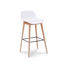 Kosmi Tabouret de bar blanc style scandinave avec pieds en bois naturel - Hauteur 76 cm - 3760301694014_0