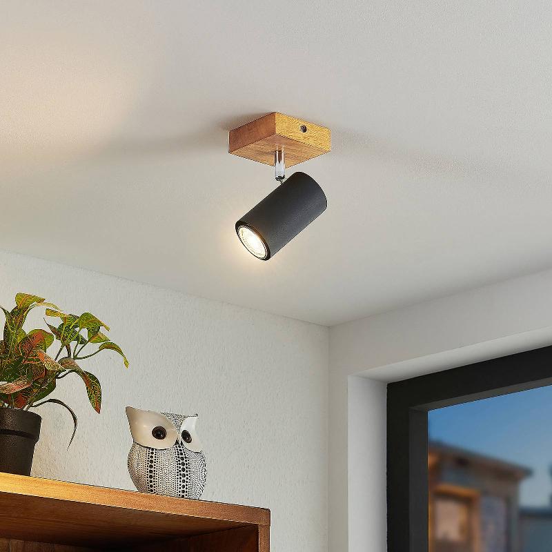 LINDBY SPOT MANIVA, HAUTEUR 12 CM, NOIR, BOIS, GU10