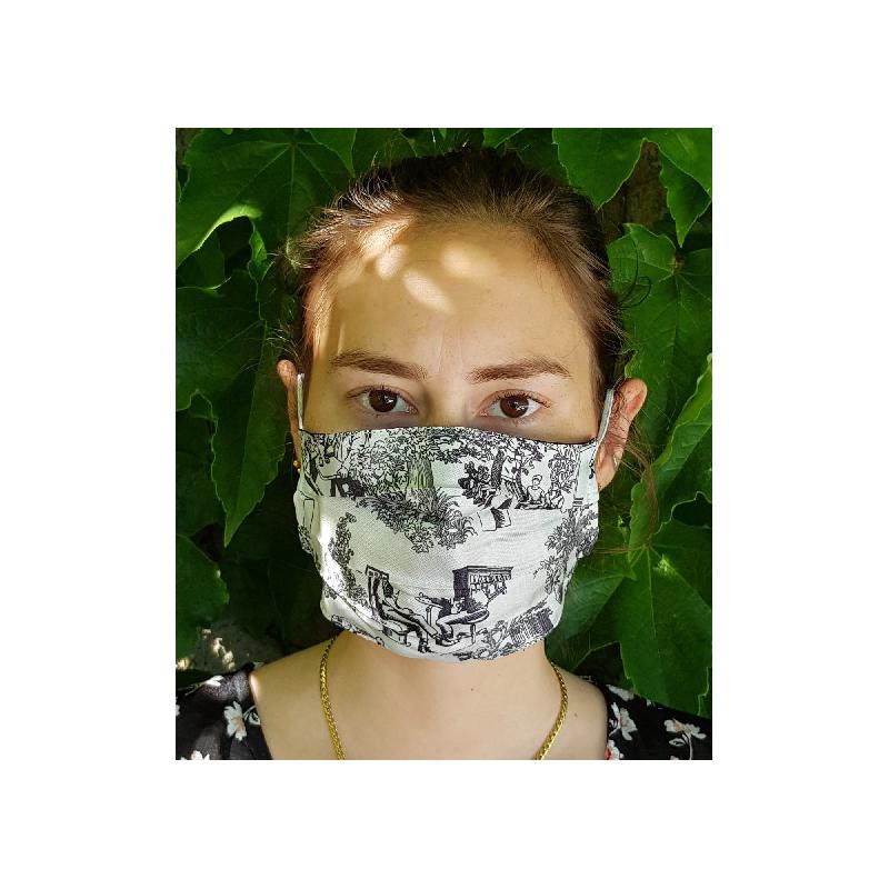 Masque en soie imprimée citadin doublé coton - noir - Made in France - 2 couches 3 plis - Réf : 30205.01.4_0