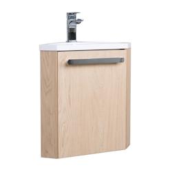 MOB-IN Meuble lave-mains SKINO décor chêne avec vasque blanche + robinet noir - 3760232700259_0