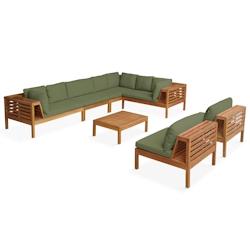 Oviala Business Salon de terrasse bas d'angle 8 places eucalyptus vert sauge - vert Bois massif 112581_0